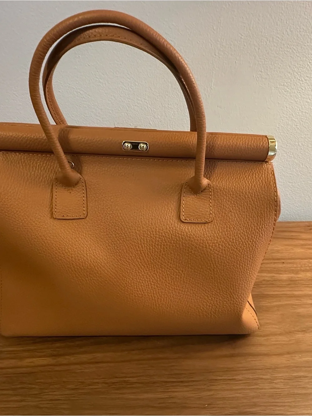 Classic Structured Top-Handle Bag in Cognac Brown